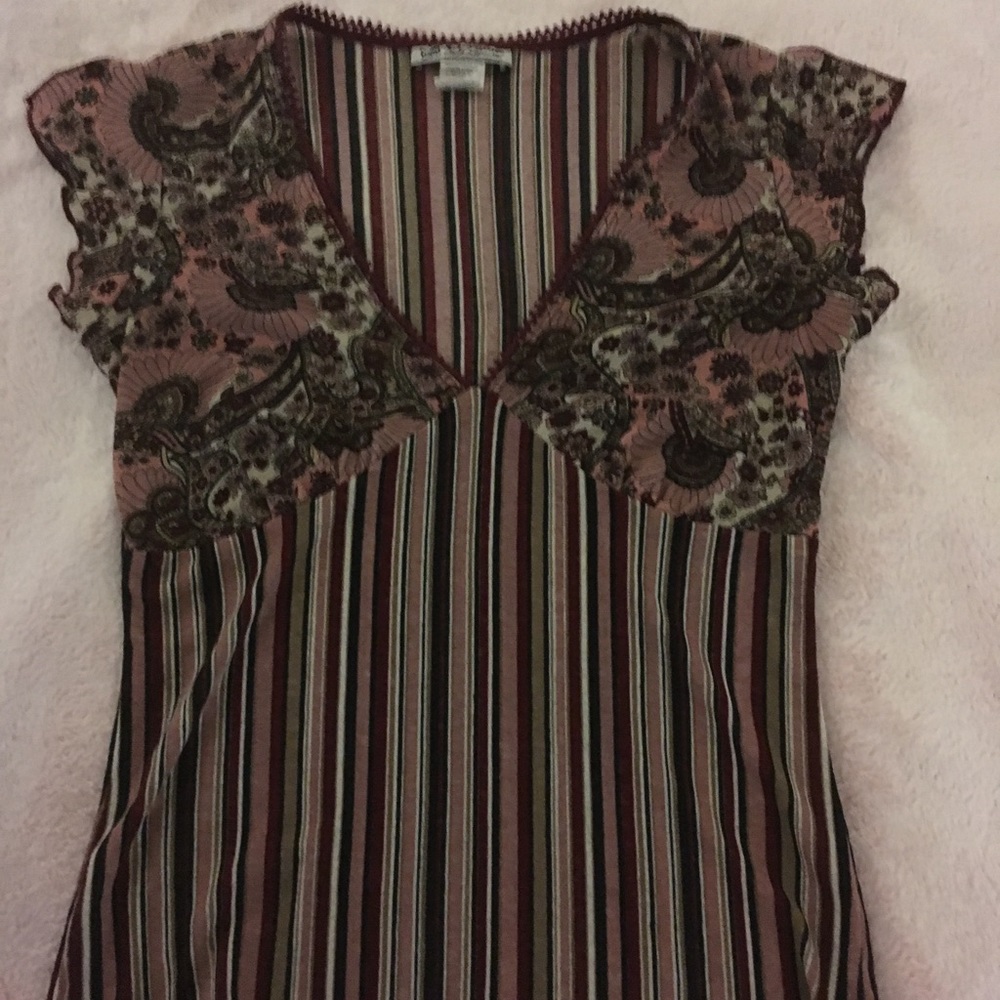 Pink, purple & white blouse.